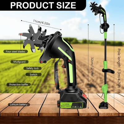 2-in-1 Cordless Tiller Cultivator with Extension Rod