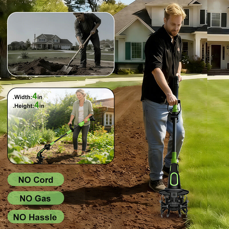 2-in-1 Cordless Tiller Cultivator with Extension Rod