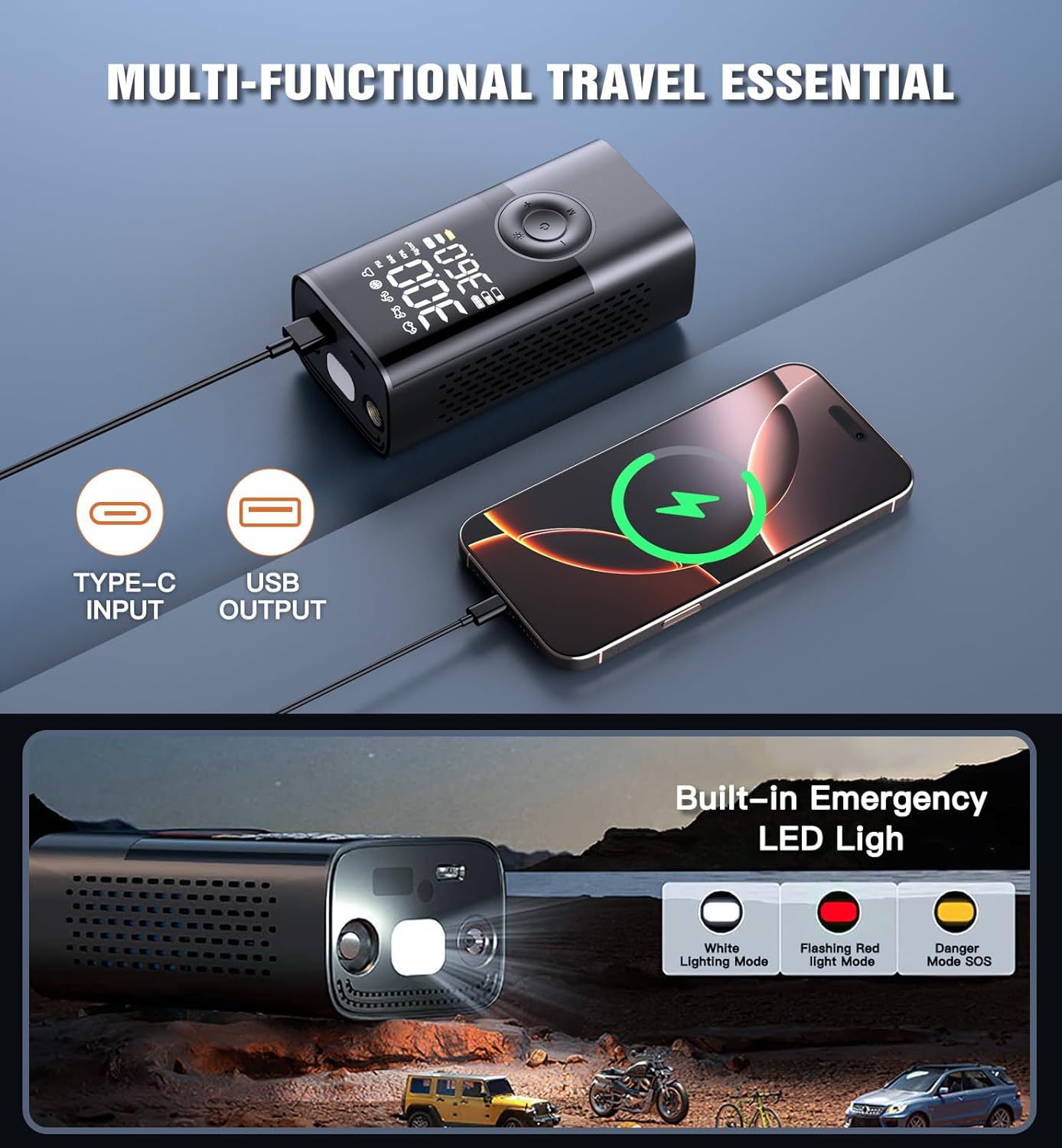 Cordless Tire Inflator Portable Air Compressor - 150PSI Air Pump