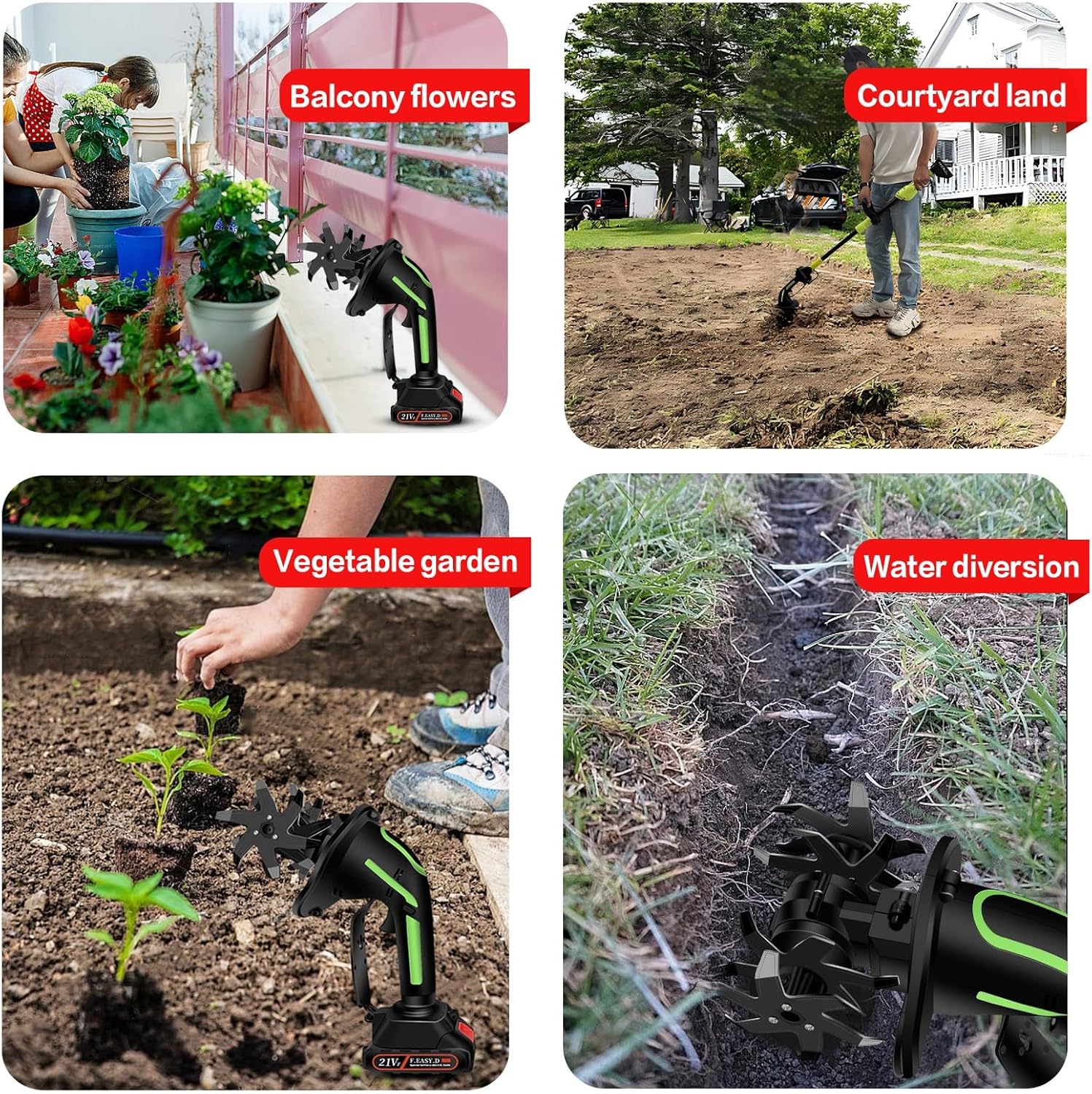 2-in-1 Cordless Tiller Cultivator with Extension Rod