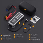 AxiaTool 4 in 1 portable jump starter featuring a built-in air pump and compact design for automotive use.