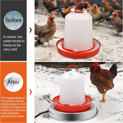 Heated base for poultry chicken drinker by AxiaTool, designed for winter use in garden settings.