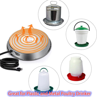 Heated base for poultry chicken drinker by AxiaTool, designed for winter use in garden settings.