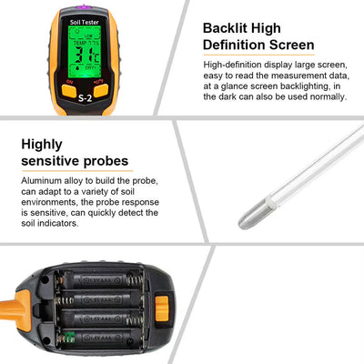AxiaTool 6 in 1 digital soil tester with battery, featuring a sleek design for measuring moisture, pH, and light levels.