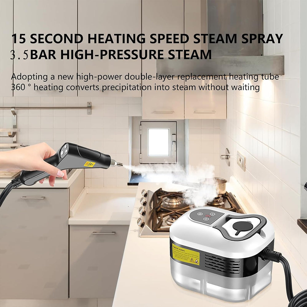 AxiaTool 2500W multi-head high-pressure steam cleaner with various attachment heads for versatile cleaning tasks.