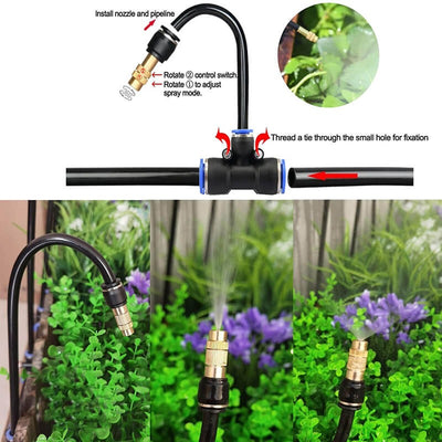 AxiaTool 360° Adjustable Drip Irrigation System with flexible hose and components for efficient garden watering.