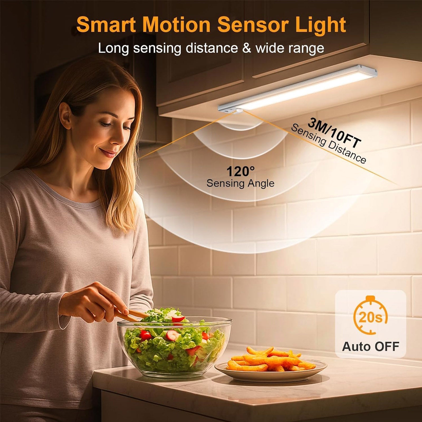 AxiaTool motion sensor light for under cabinet use, 11.8 inches, with sleek design and soft illumination.