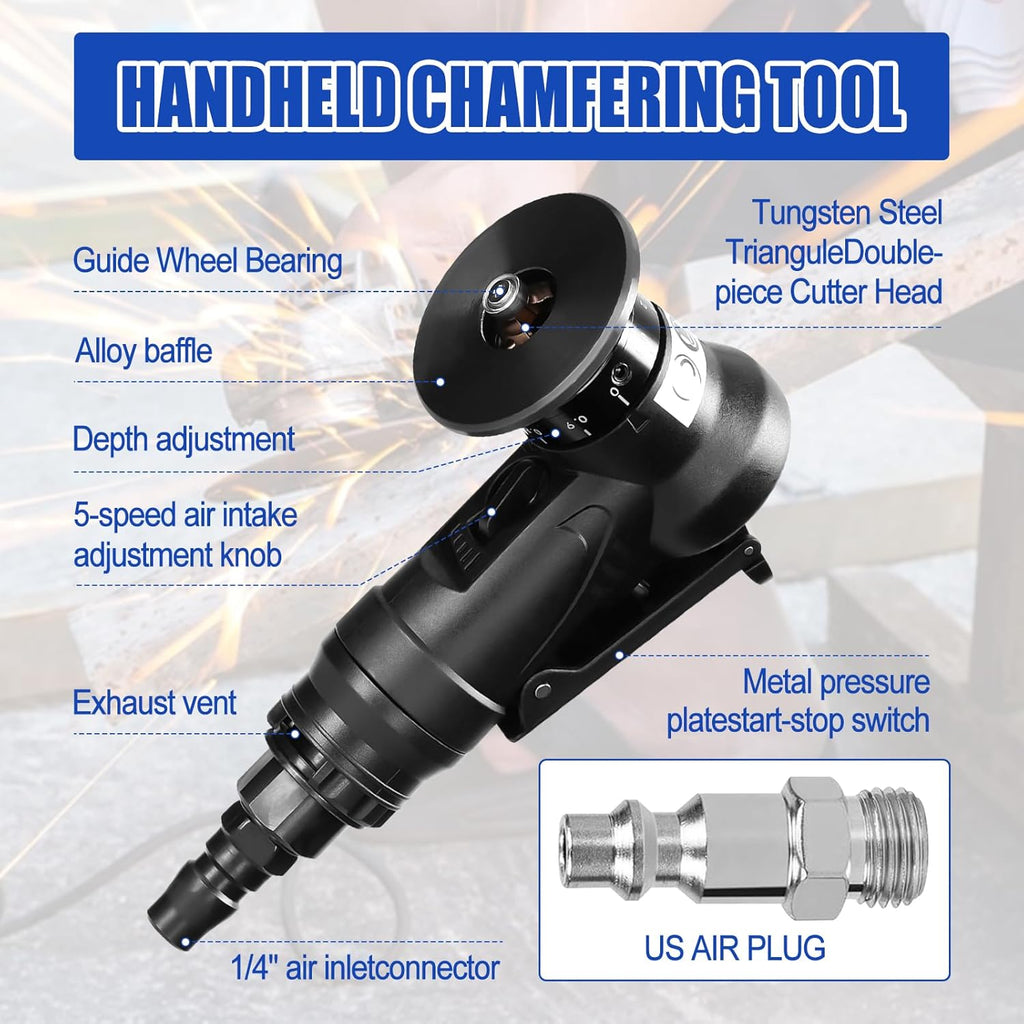 AxiaTool 2 in 1 Mini Pneumatic Chamfering Tool with ergonomic grip and compact design for precise edge finishing.