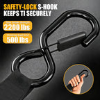 AxiaTool 2-inch auto self-retractable ratchet straps with safety lock, showcasing durable material and strong hook attachment.